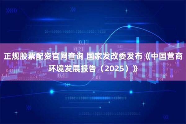 正规股票配资官网查询 国家发改委发布《中国营商环境发展报告(2025)》